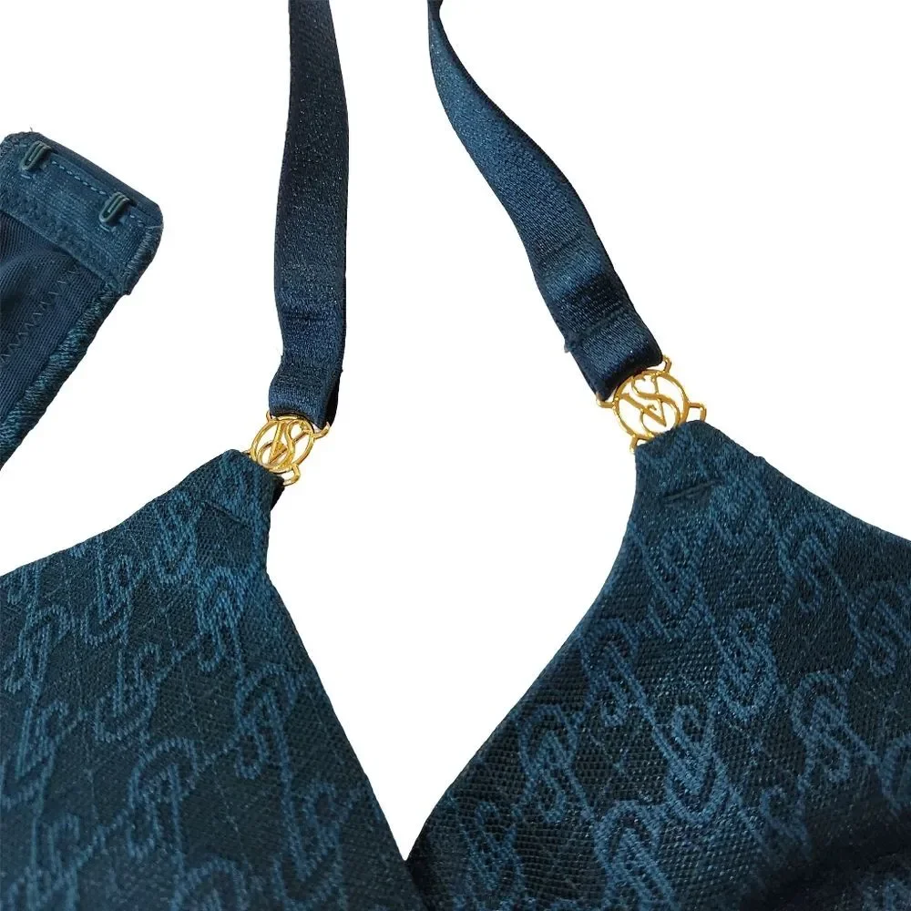 Victoria's Secret Icon Monogram Lace Push-Up Demi Bra Black Ivy (Green) 36C